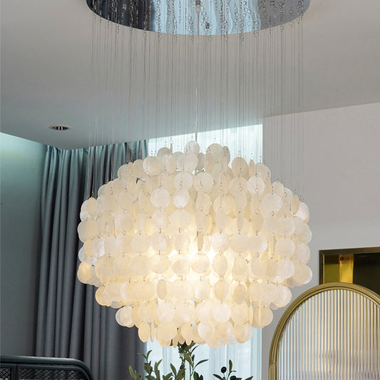 Luxury Capiz Chandelier Light Fixture Shell Hanging Pendant Light for Living Room Stairacse