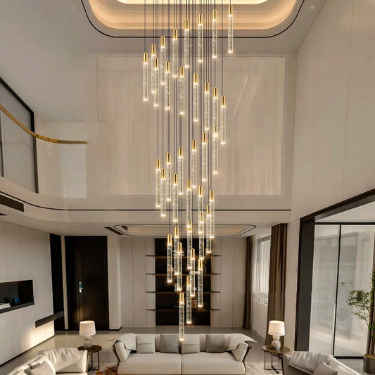 Crystal LED Ceiling Chandelier Gold Pendant Light Fixture for Staircase Living room Foyer