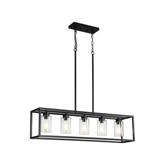 Larmace Black Industrial Chandelier Light Fixture Height Adjustable Linear Rectangular Kitchen Island Lighting