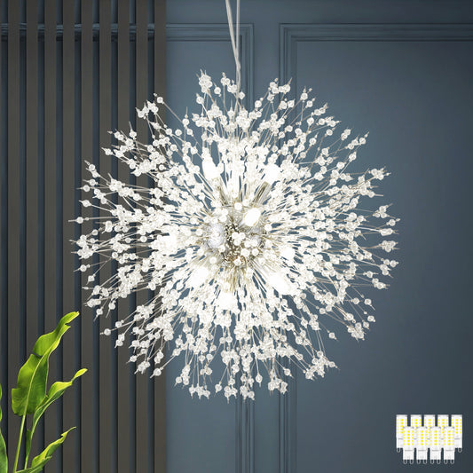 Modern Crystal Dandelion Chandelier Chrome Sputnik Flush Mount Ceiling Light Fixture