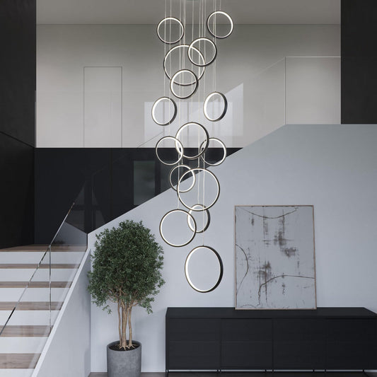 Modern LED Ring Chandelier for Entryway Staircase Foyer High Ceiling Pendant Light Fixture