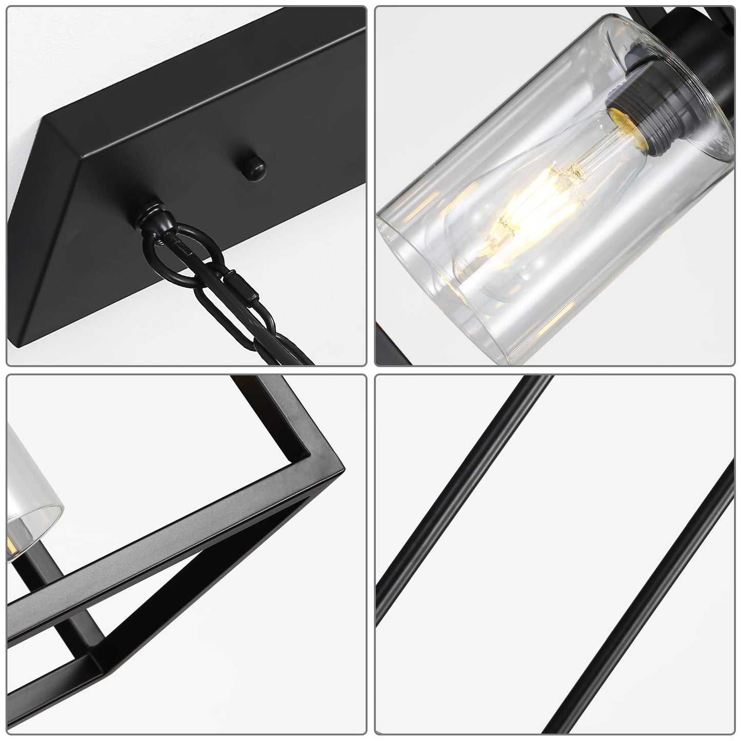 Black Industrial Chandelier Light Fixture Height Adjustable Linear Rectangular Kitchen Island Lighting