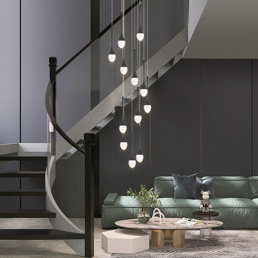 Modern Crystal Chandelier Bubble High Ceiling Large Spiral Raindrop Pendant Lighting for Staircase